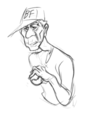 A sketch of Chambers Simmons holding a blaseball.