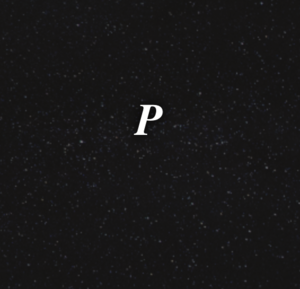 The letter P, in bold italics, against a starry background.