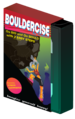 Digital rendering of a VCR casette in a box. The VCR is titled, Bouldercise by Sisyphus, with the caption, Go Big and Go Bold (bold is misspelled as to be a pun with boulder) with 2 easy steps, ad infinitum! A sticker reads, featuring Ayanna Dumpington, and the art on the box shows Ayanna grinning as she pushes a giant boulder up a hill. At the bottom there is a caption reading, Imagine yourself happy!