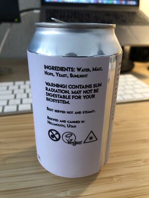 A can of Sunn Light showing the ingredients a health warnings