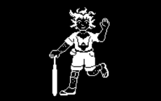 A black and white pixel sprite of Hahn Fox. She is in a playful pose, walking up to bat and waving at the viewer while winking. Her hair is made of squid tentacles and she has scales on parts of her body. She is wearing an unbuttoned uniform top with a cute shirt underneath, baggy shorts, a fanny pack and flip flops.