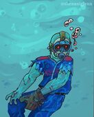 Joe Voorhees in Moist Talker garb, underwater.