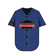Blue jersey with red Garages logo across front