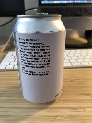 A can of sunn light beer showing the advertising description text