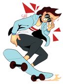 A digital drawing of Sunbeams player Miguel James and her skateboard which she is using, against better advice.