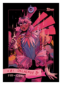 a tlopps card of zi delacruz drawn in bright colors, mostly pink.