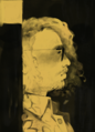Digital painting of Margarito Nava as the Composure skill in Disco Elysium. Margo is in profile, facing to the right, and the back of xir head is cut off. The illustration is painted in a light yellow against a black background.