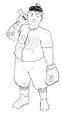 Wyatt Quitter, a fat and short non binary person with a small ponytail and an undercut. They're holding a bat and glove and wearing a Lift uniform.