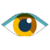 The 'Where Cards Fall' Badge, shown as an open eye with a yellow-brown iris.