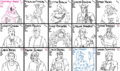 a grid of fifteen squares, each showing an uncolored digitally drawn portrait of one of the gamma 2 baltimore crabs team. name, stats, and position are shown above each portrait.