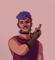 Edric Tosser in a tank top with mesh gloves and a choker.png