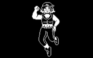 A black and white pixel sprite of Wyatt Quitter. They are smiling and wearing a baseball uniform that has a cropped top. The have one hand on their hip and they are flexing with their other arm. They are wearing their baseball cap backwards and their hair is black with white tips.
