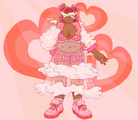 A digital fullbody drawing of Kichiro Guerra from blaseball. She is a fat mixed Black and Japanese woman posing with one hand on her hip. She has heart shaped braids in heart shaped buns on her head and angel wings across her eyes. She is wearing a combination of a puffy jacket and sheer dress with fashionable shoes. She has clouds coming off of her and her outfit resembles clouds.
