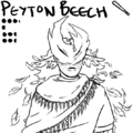 An uncolored bust drawing of Peyton Beech, a half-tree person who was held in stasis as a crabapple tree for a time of the olde one’s need. a rough crescent of wood in the shape of the letter U covers the upper half of hir face, and hir hair is composed of crabapple leaves that fall around hir. sie frowns.