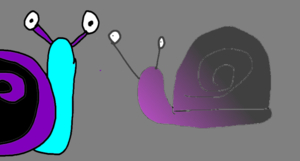 two drawings of snails with purple and black shells