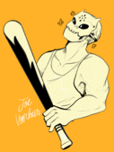 A sketch of Joe Voorhees in Sunbeams Colors with a blaseball bat.