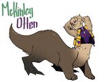 Drawing of Mckinley Otten. Her upper body is human and her lower body is an otter. She is stretching an has a sleepy smile.
